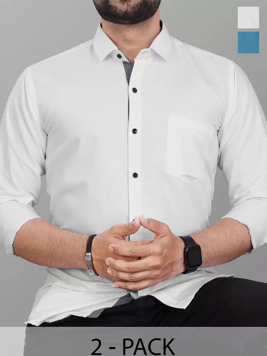 

Tanip Men Pack Of 2 Comfort Speread Collar Solid Cotton Casual Shirts, White