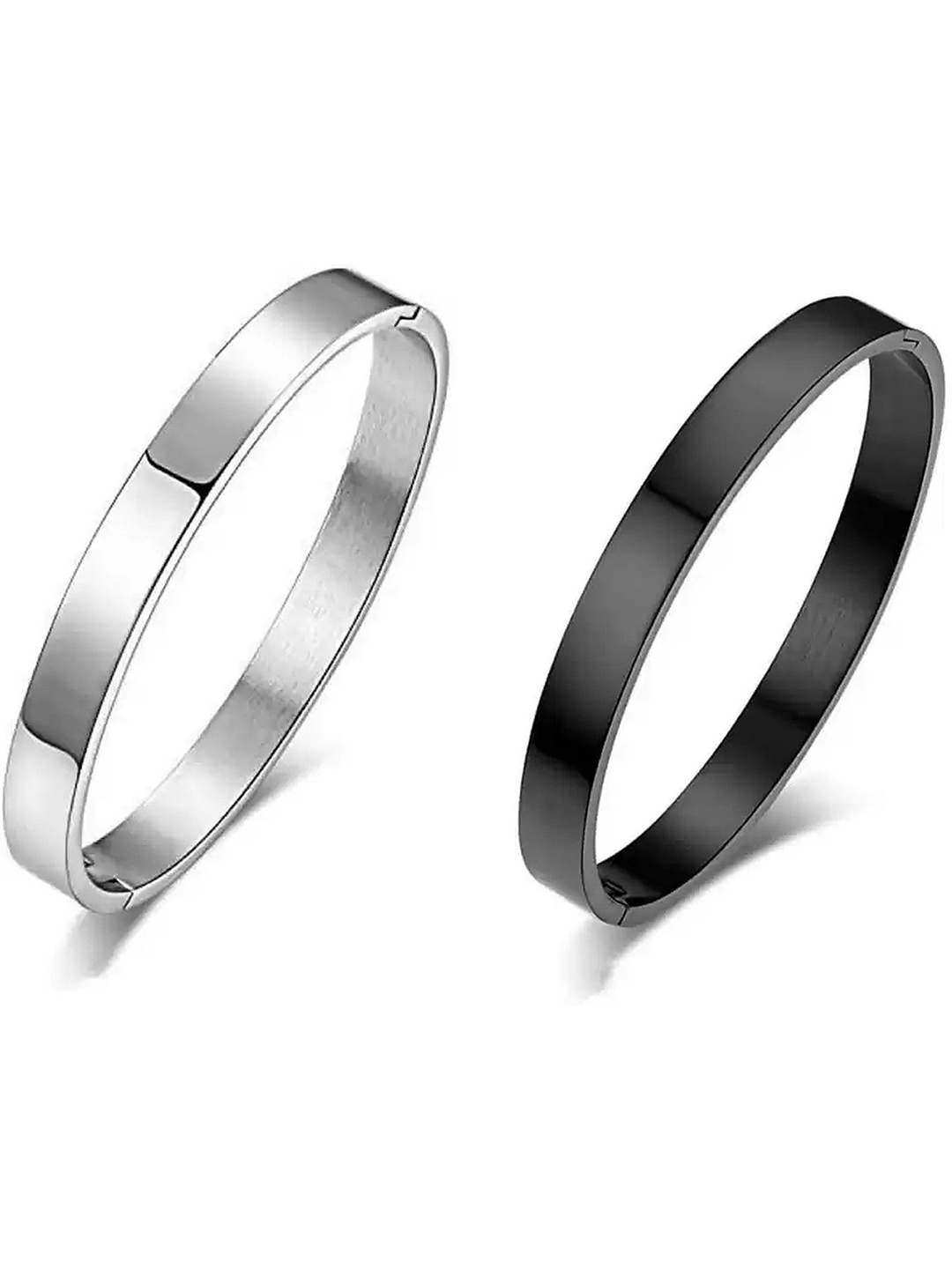 

Lila Unisex Set Of 2 Stainless Steel Kada Bracelets, Black
