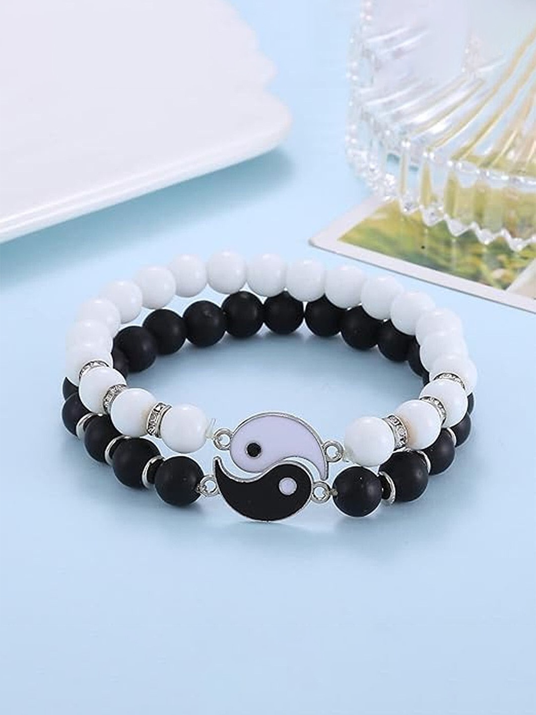 

Lila Unisex Set Of 2 Yin Yang Couple Wraparound Bracelets, Black