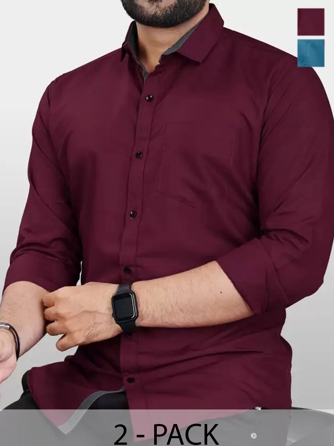 

Tanip Men Pack Of 2 Comfort Spread Collar Solid Cotton Casual Shirts, Maroon