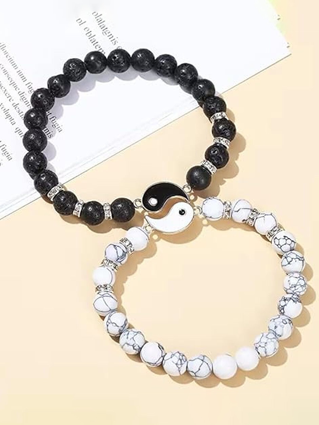 

Lila Unisex Set Of 2 Beaded Elasticated Bracelet, Silver