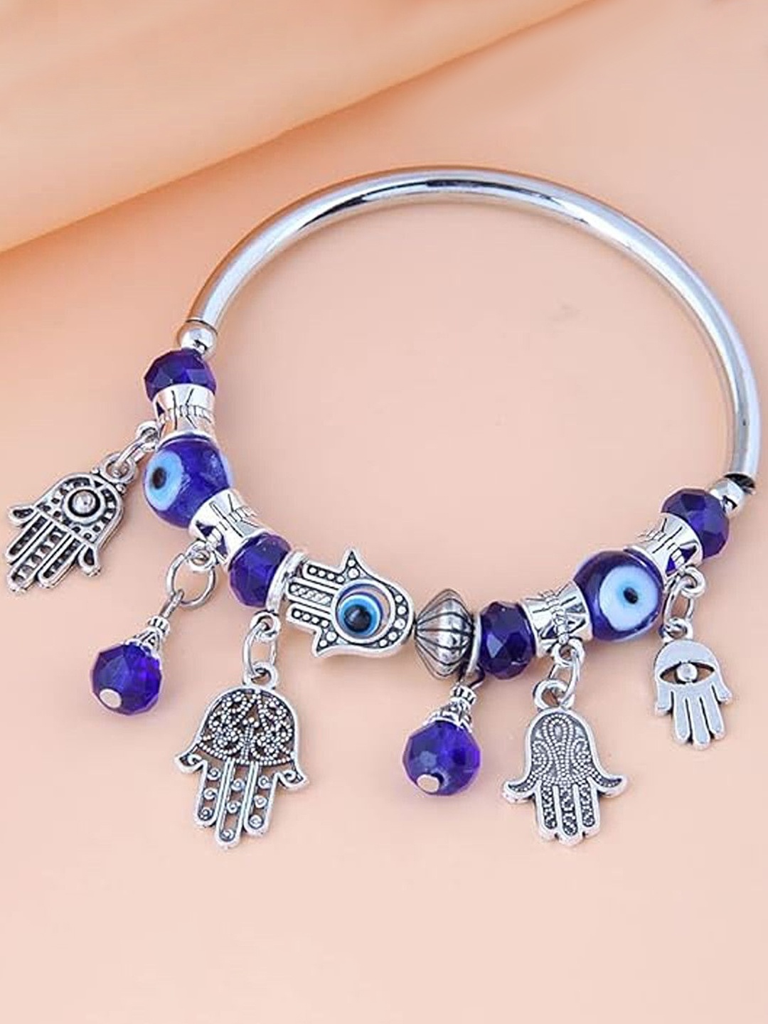 

Lila Unisex Set Of 2 Stainless Steel Evil Eye Wraparound Bracelets, Silver