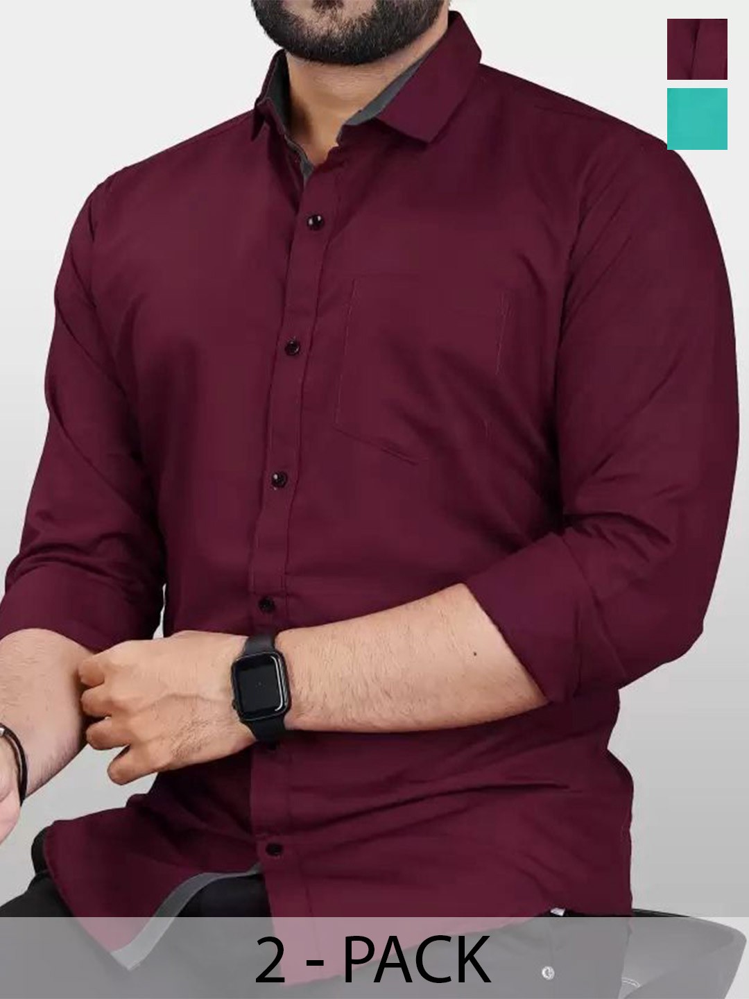 

Tanip Men Pack Of 2 Comfort Spread Collar Solid Cotton Casual Shirts, Maroon
