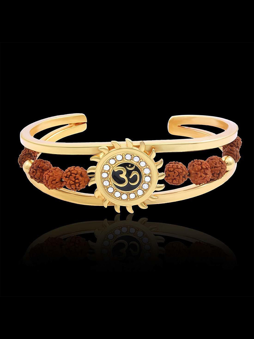 

Lila Unisex Brass Gold-Plated Stone Studded & Beaded Cuff Bracelet