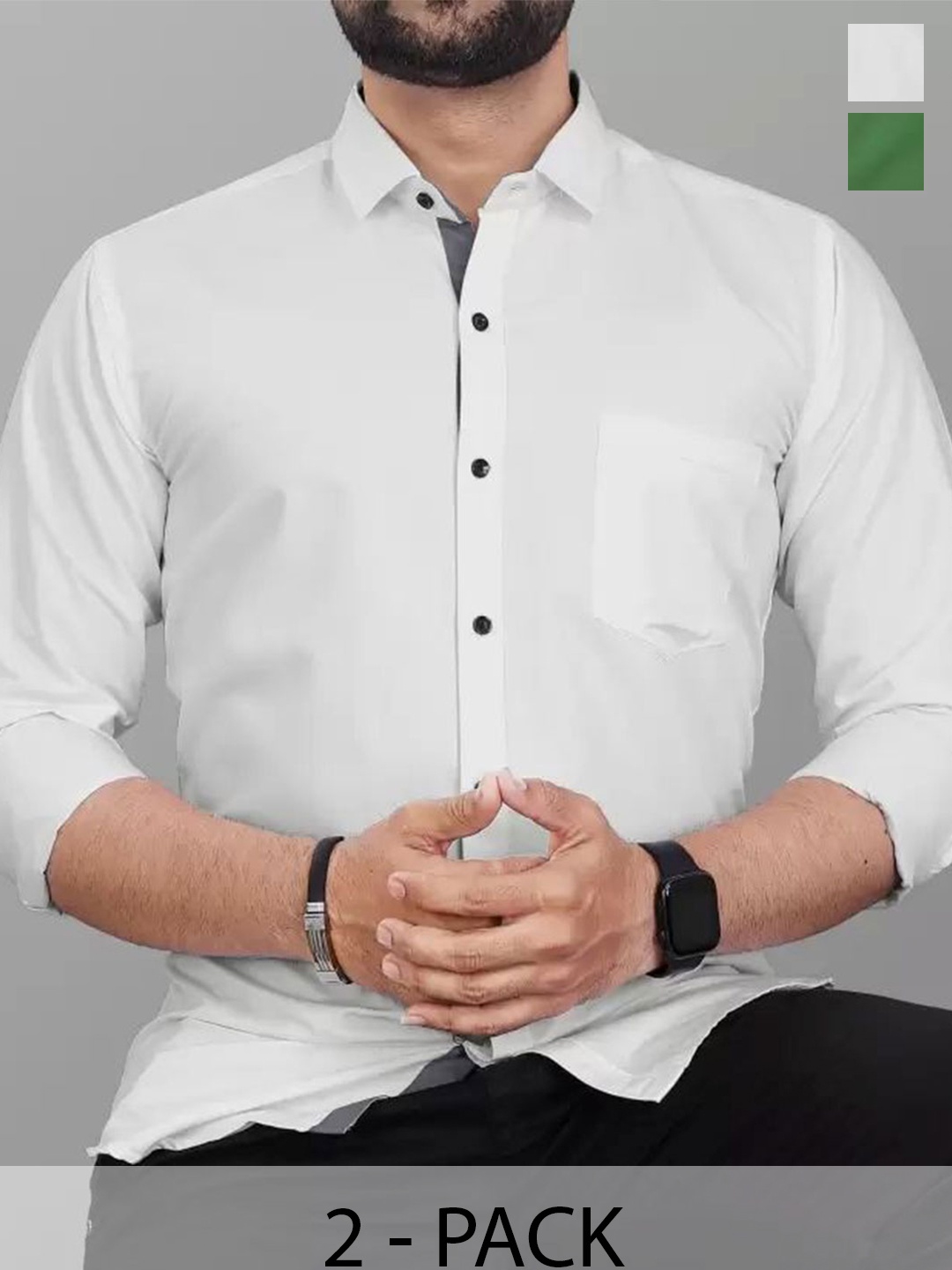 

Tanip Men Pack Of 2 Comfort Speread Collar Solid Cotton Casual Shirts, Green