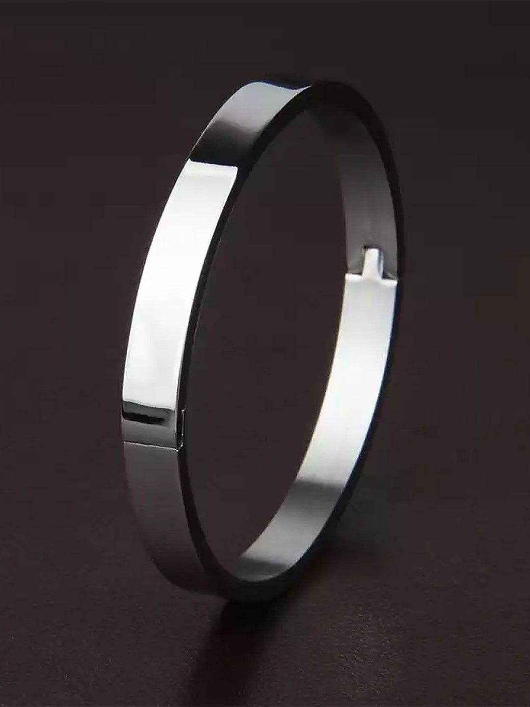 

Lila Unisex Stainless Steel Oxidised Kada Bracelet, Silver