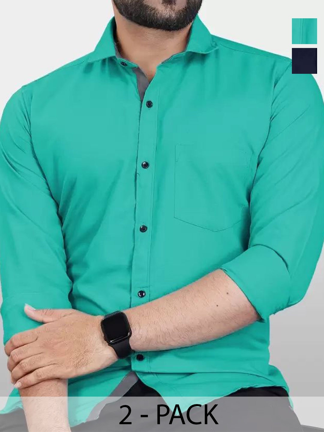 

Tanip Men Pack Of 2 Comfort Spread Collar Solid Cotton Casual Shirts, Sea green