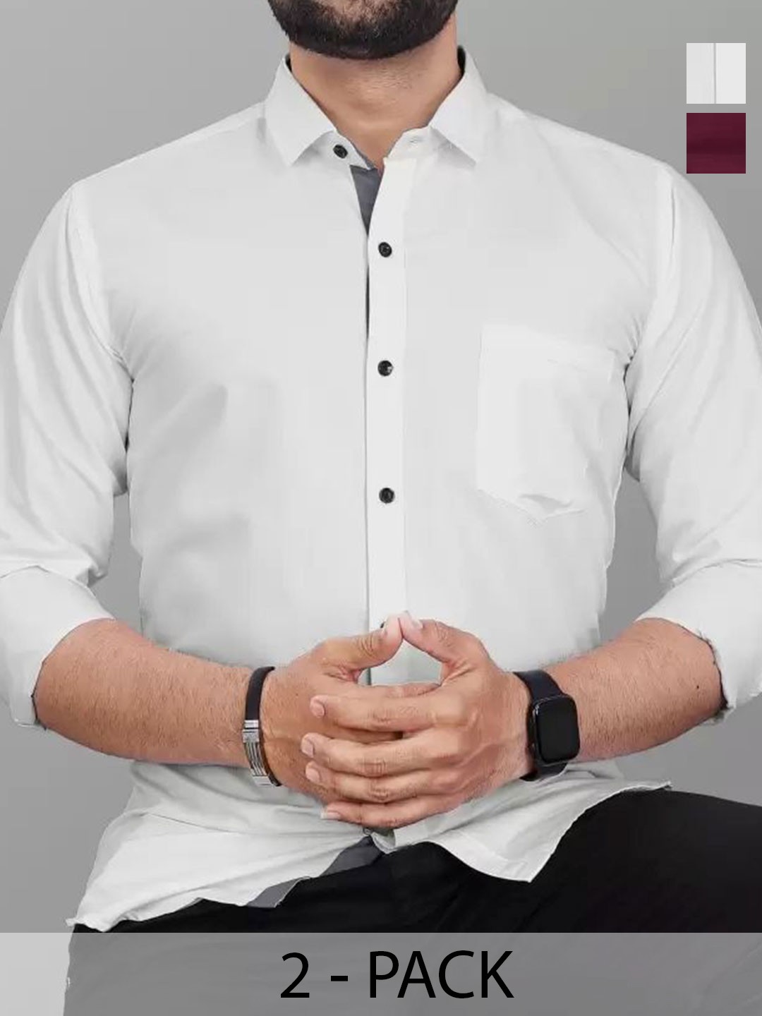

Tanip Men Pack Of 2 Comfort Spread Collar Solid Cotton Casual Shirts, White