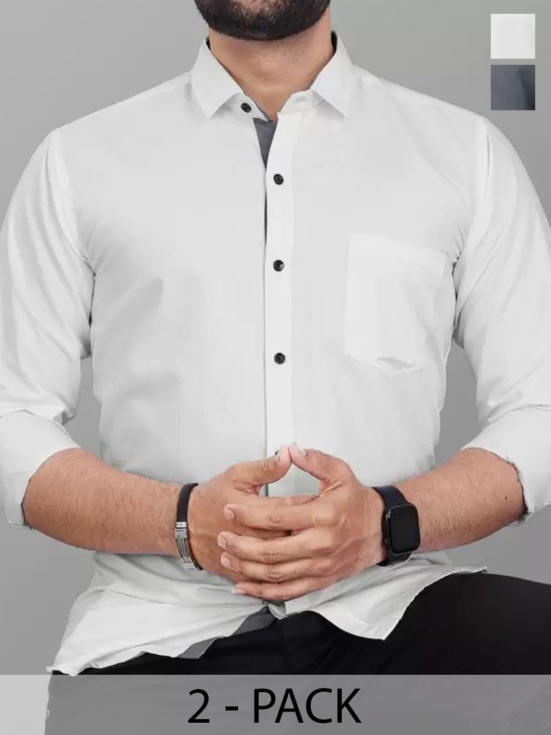 

Tanip Men Pack Of 2 Comfort Spread Collar Solid Cotton Casual Shirts, White