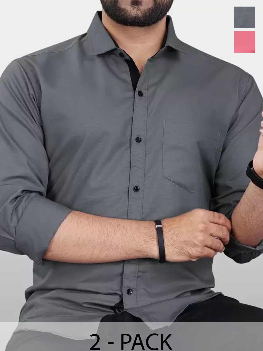 

Tanip Men Pack Of 2 Comfort Speread Collar Solid Cotton Casual Shirts, Grey