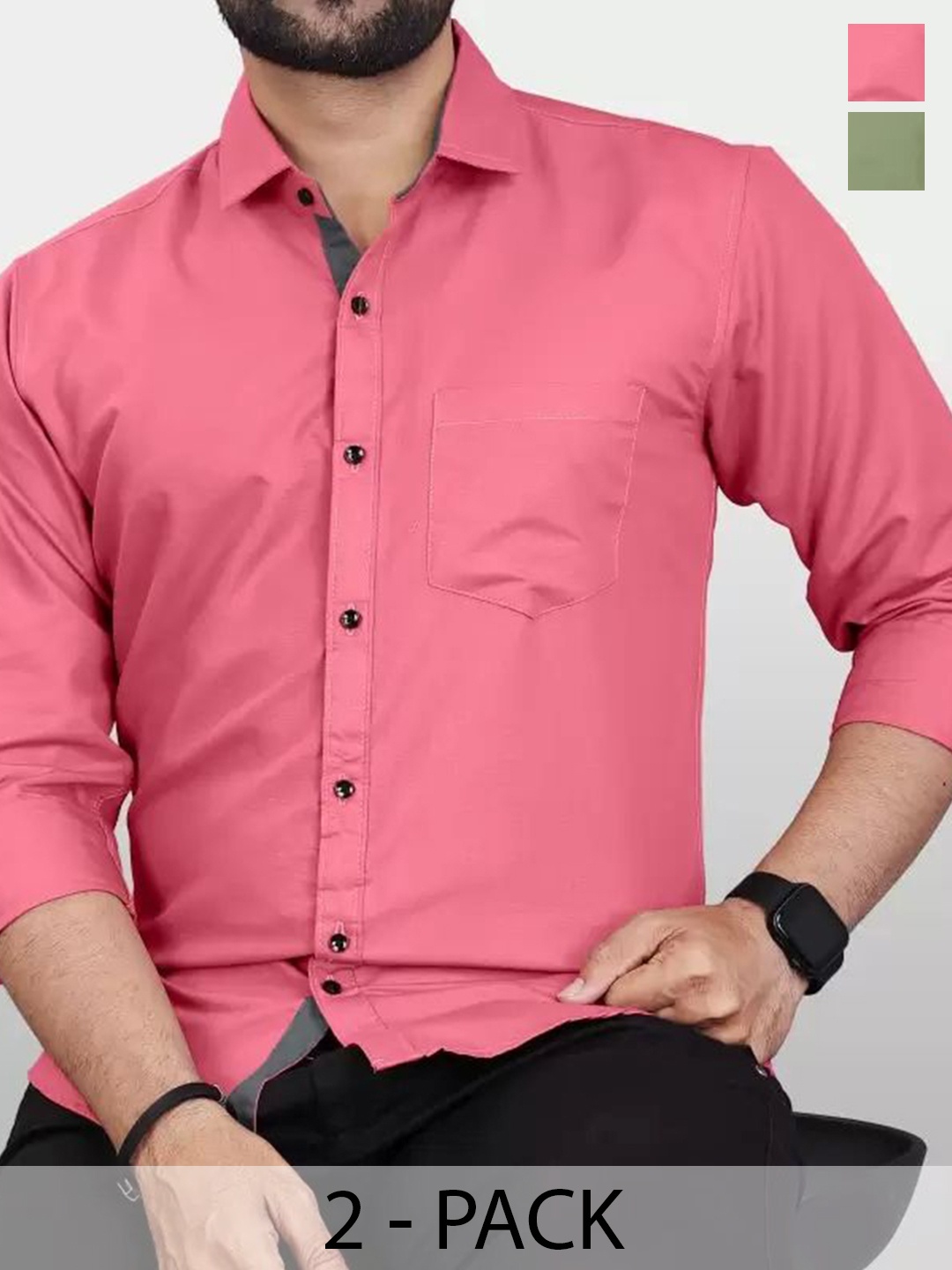 

Tanip Men Pack Of 2 Comfort Spread Collar Solid Cotton Casual Shirts, Pink