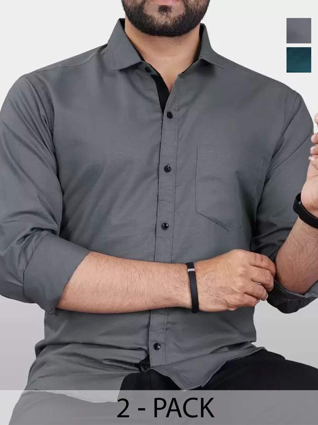 

Tanip Men Pack Of 2 Comfort Fit Spread Collar Solid Cotton Casual Shirts, Grey