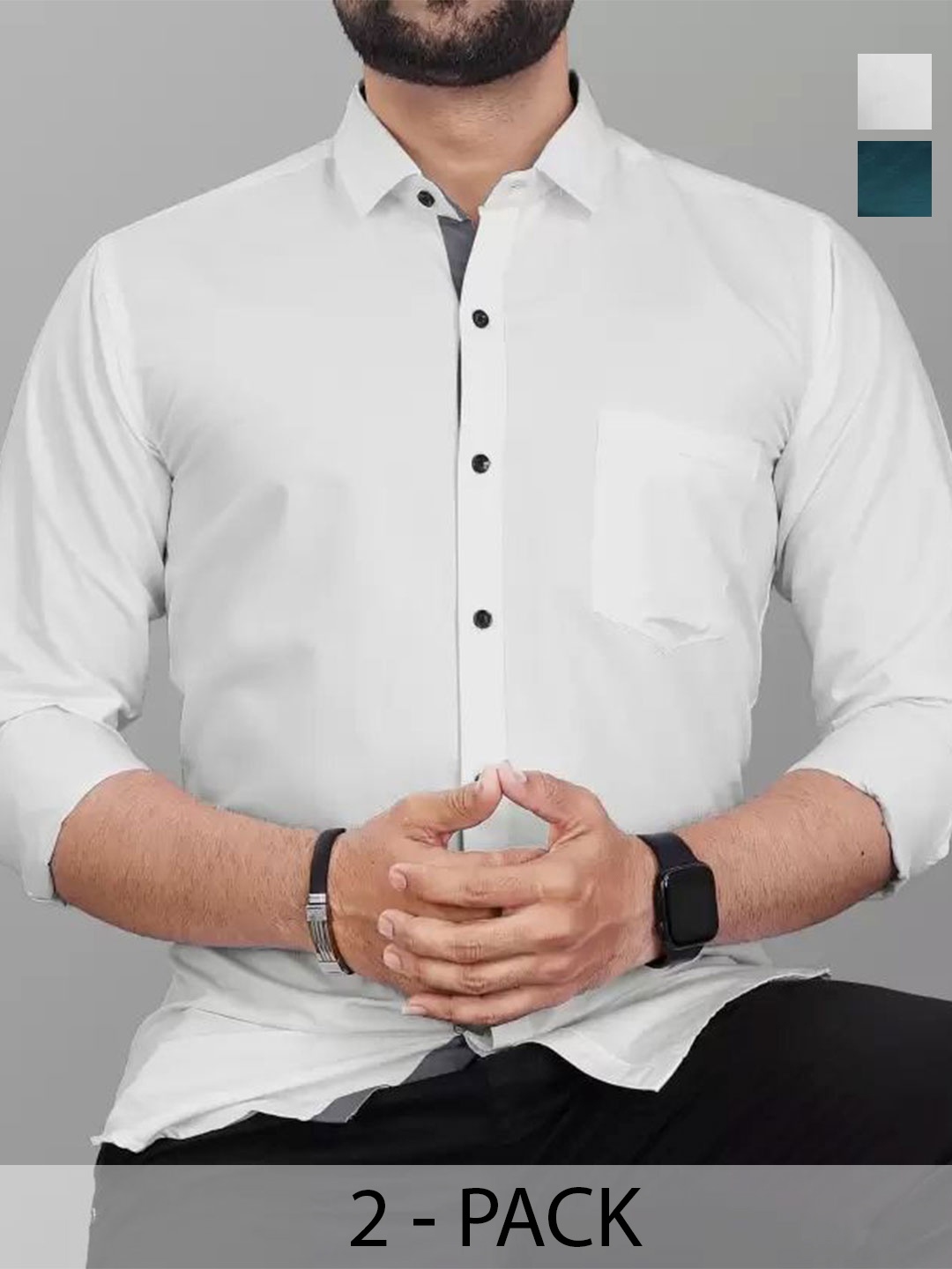 

Tanip Men Pack Of 2 Comfort Spread Collar Solid Cotton Casual Shirts, White