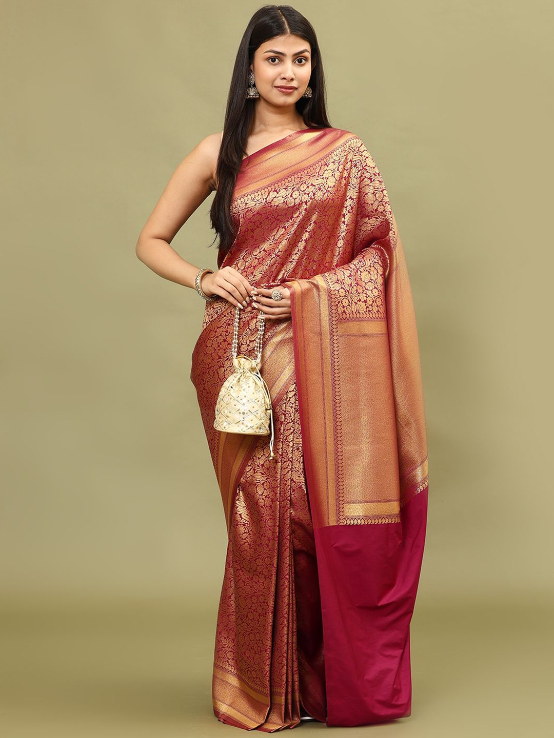 

Meena Bazaar Woven Design Art Silk Saree, Burgundy