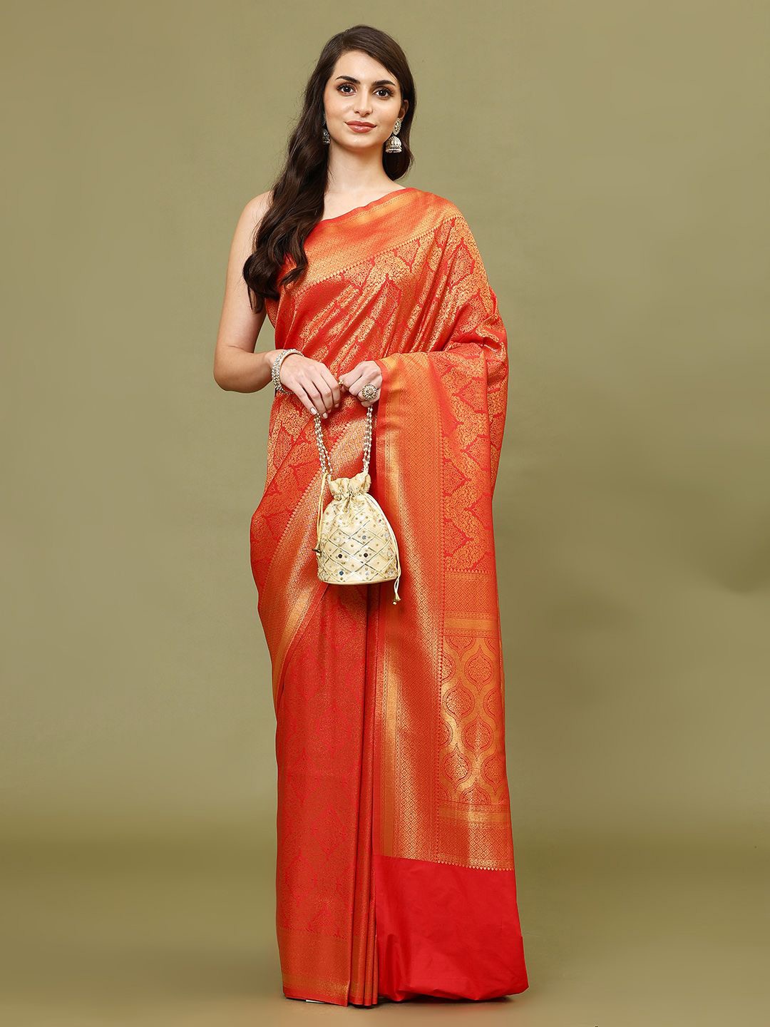 

Meena Bazaar Woven Design Zari Art Silk Saree, Red