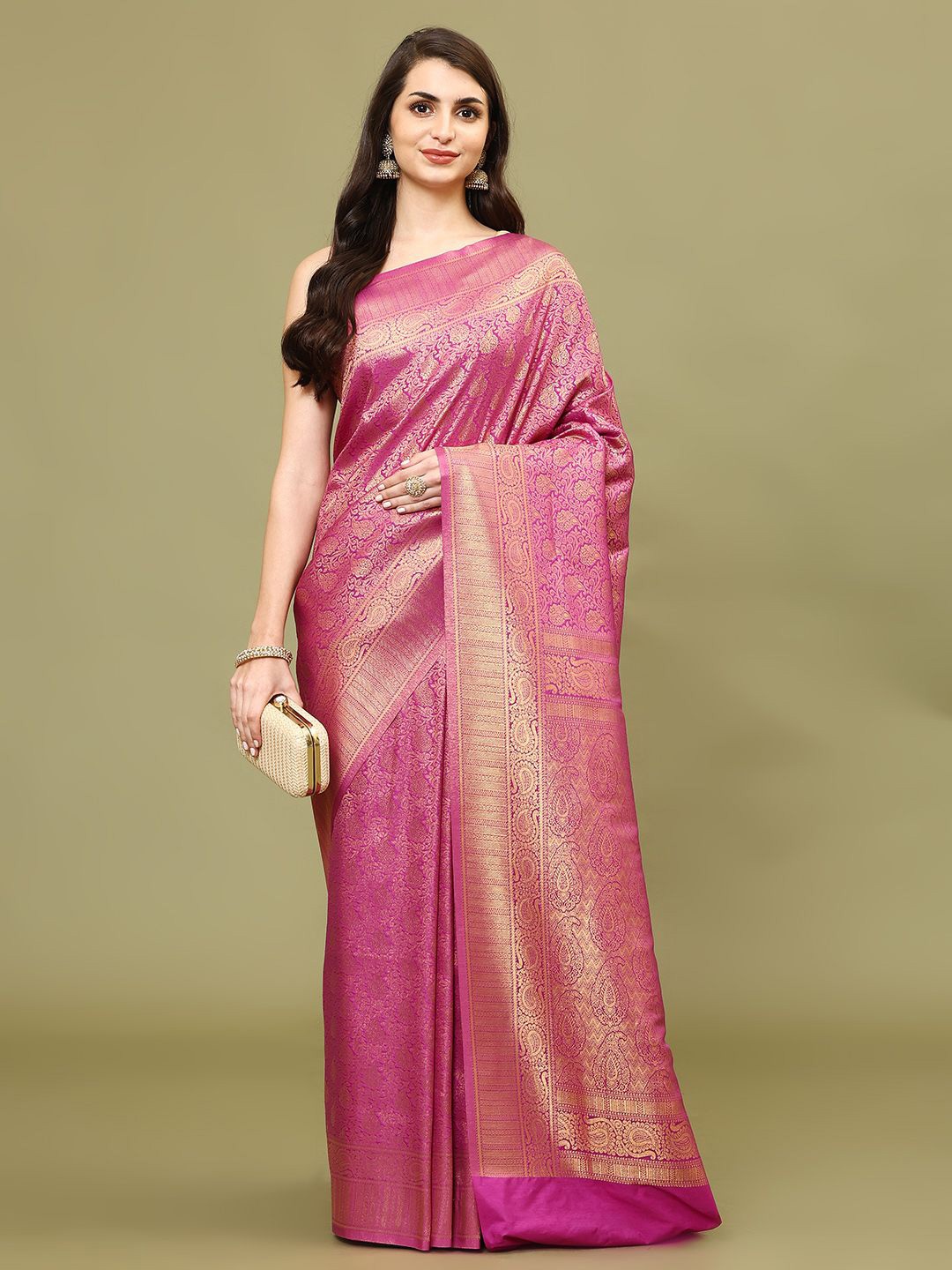 

Meena Bazaar Woven Design Zari Art Silk Saree, Fuchsia