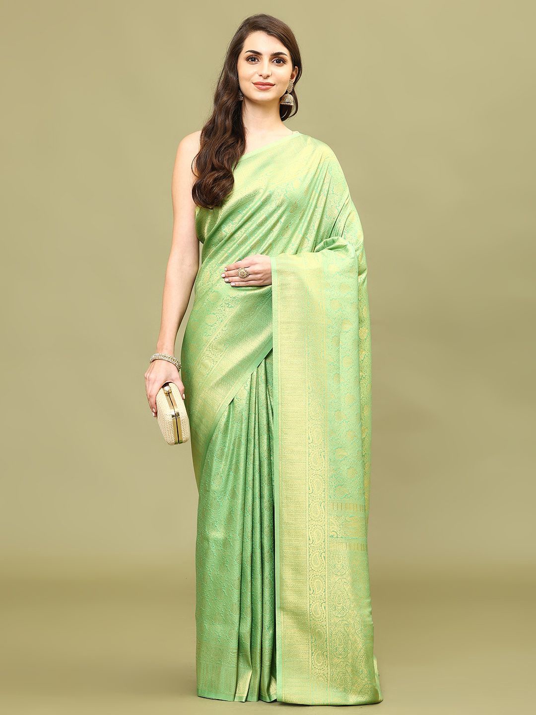 

Meena Bazaar Woven Design Art Silk Saree, Green