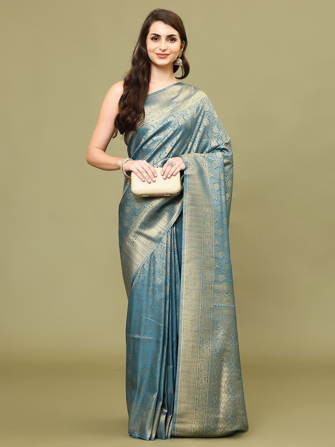 

Meena Bazaar Woven Design Zari Art Silk Saree, Blue