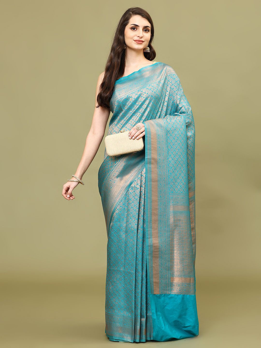 

Meena Bazaar Woven Design Zari Art Silk Saree, Sea green