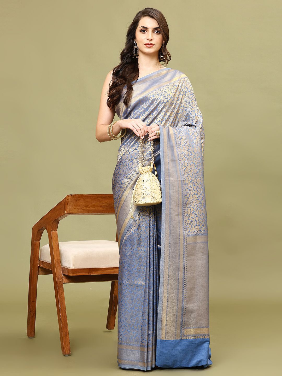 

Meena Bazaar Ethnic Motifs Woven Art Silk Saree, Grey