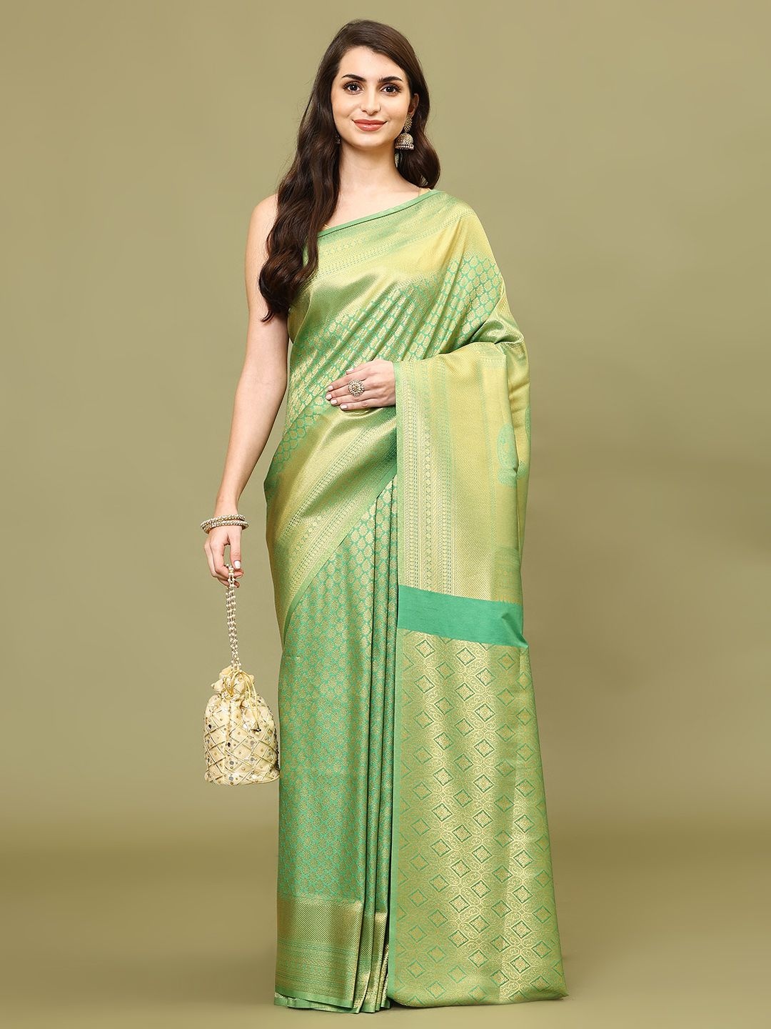 

Meena Bazaar Woven Design Art Silk Saree, Green