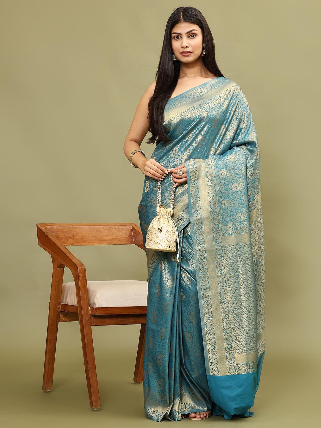 

Meena Bazaar Woven Design Zari Art Silk Saree, Blue