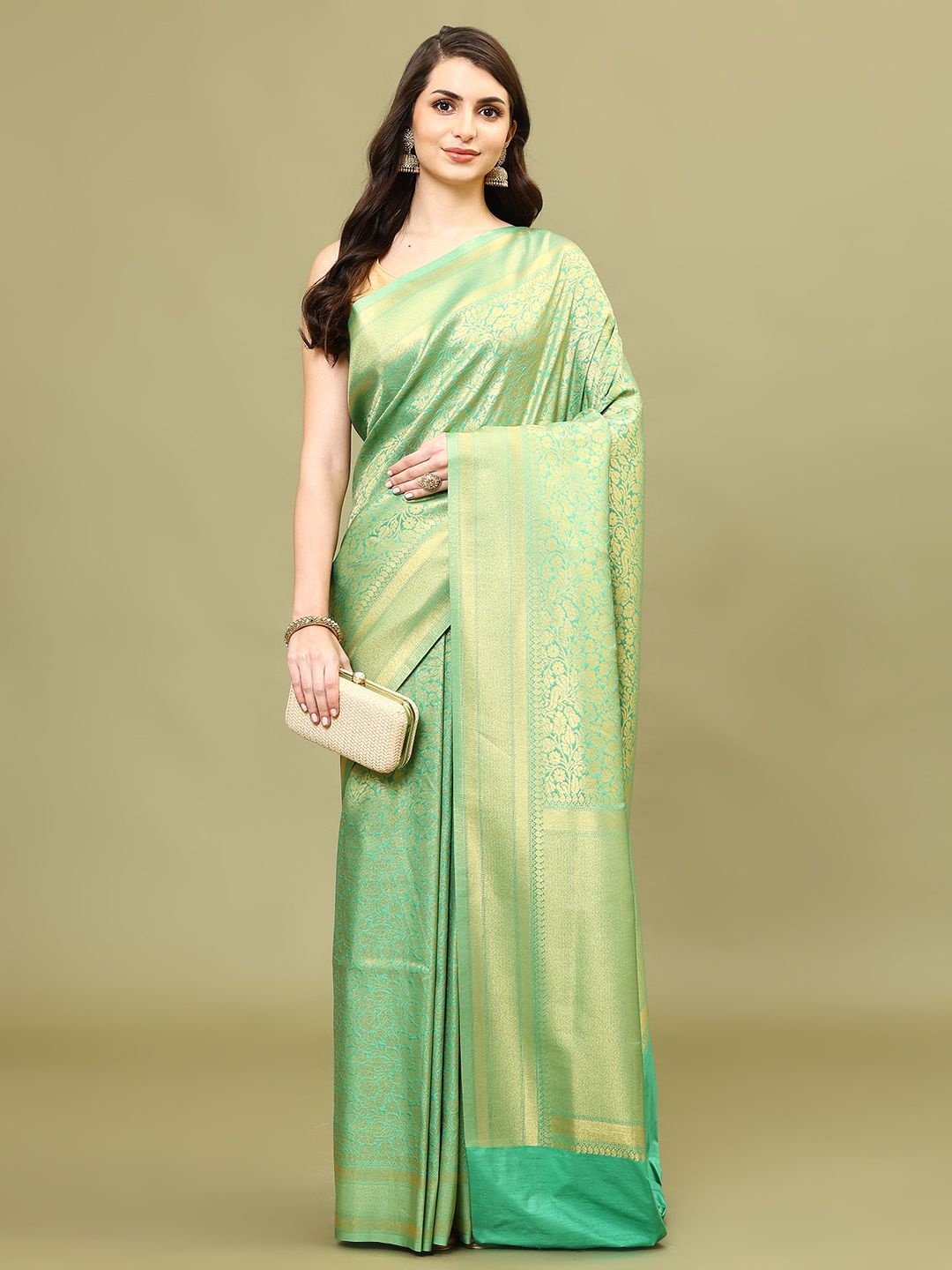 

Meena Bazaar Woven Design Zari Art Silk Saree, Green