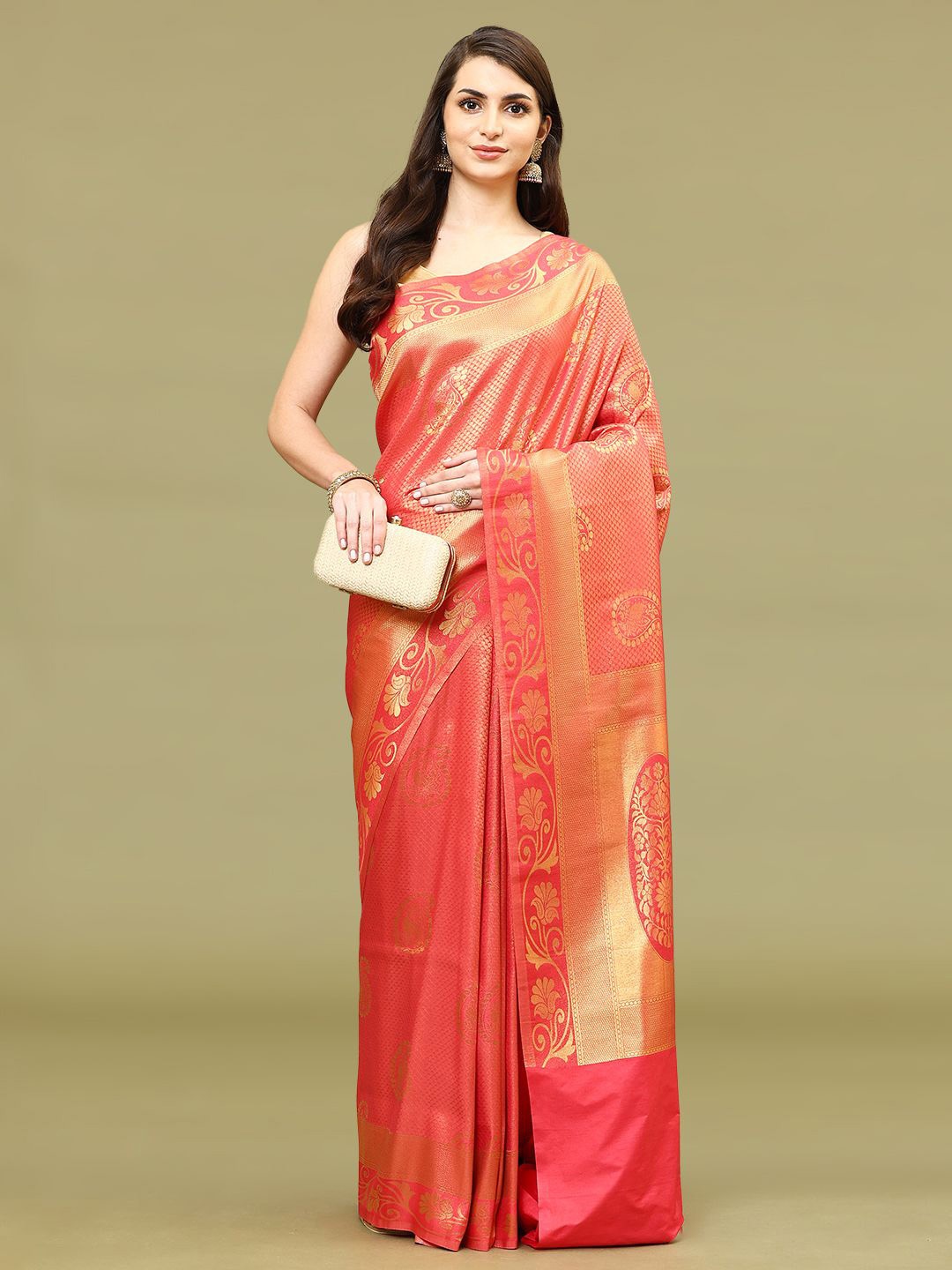 

Meena Bazaar Woven Design Art Silk Saree, Pink