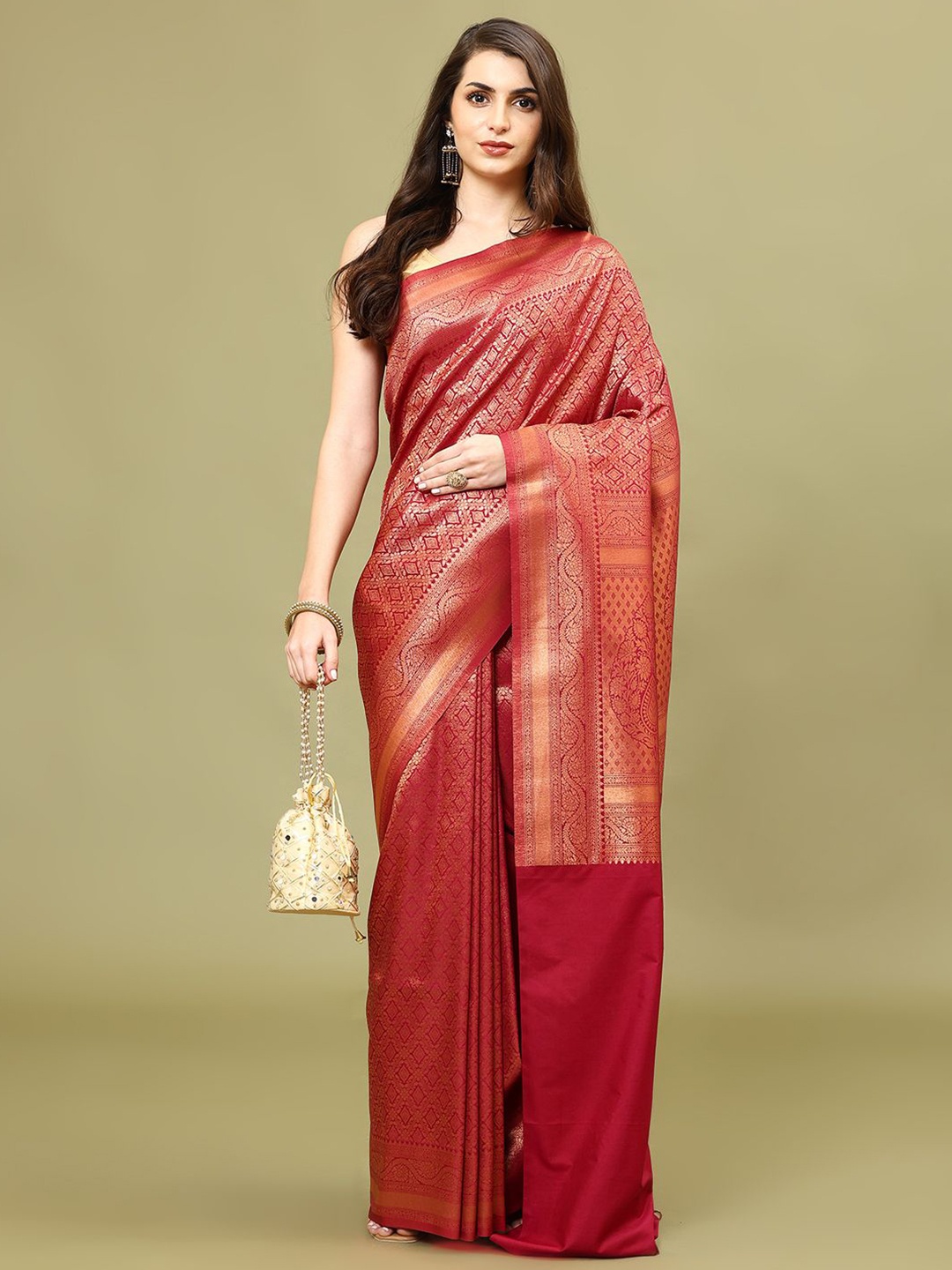 

Meena Bazaar Woven Design Zari Art Silk Saree, Maroon