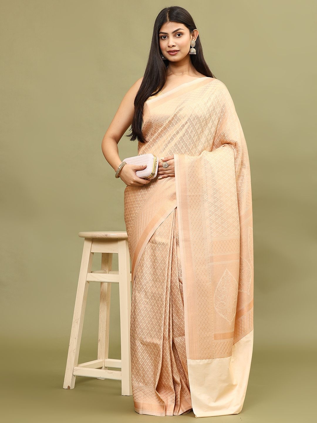 

Meena Bazaar Woven Design Zari Art Silk Saree, Beige