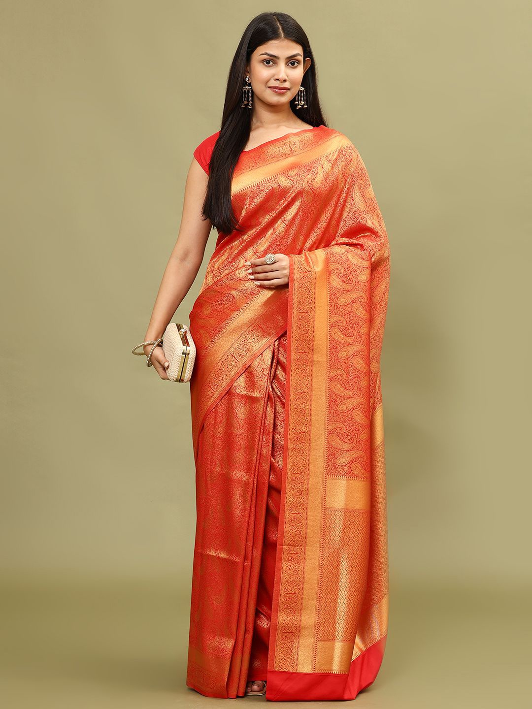

Meena Bazaar Woven Design Art Silk Saree, Red