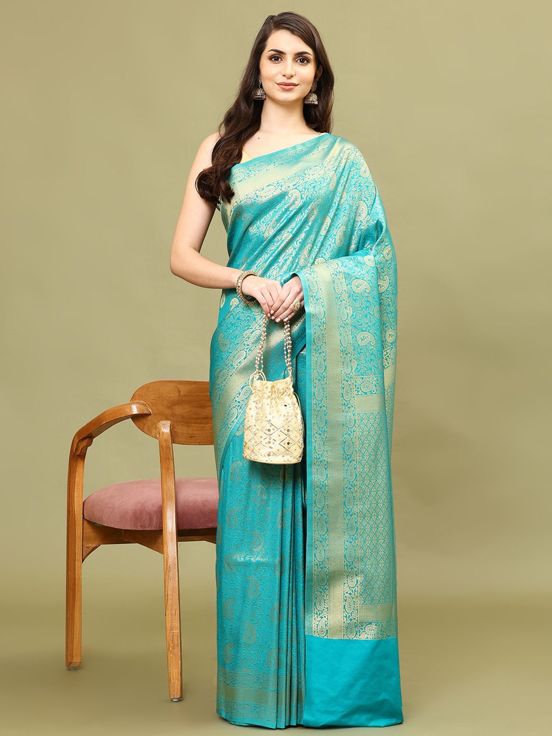 

Meena Bazaar Woven Design Zari Art Silk Saree, Blue