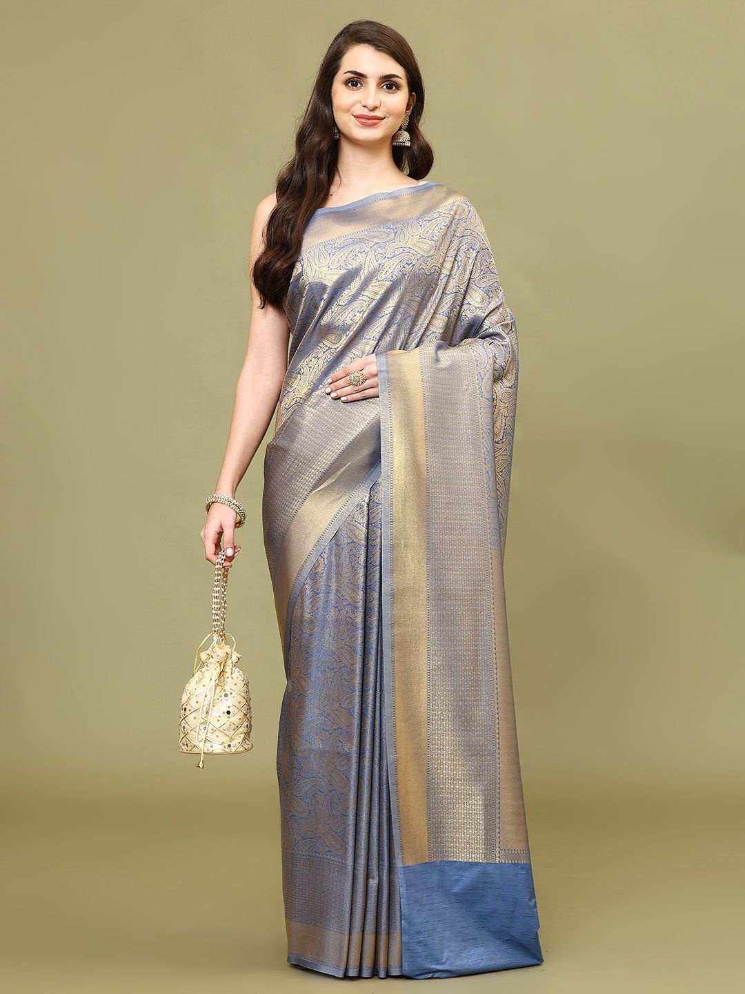 

Meena Bazaar Woven Design Zari Art Silk Saree, Grey