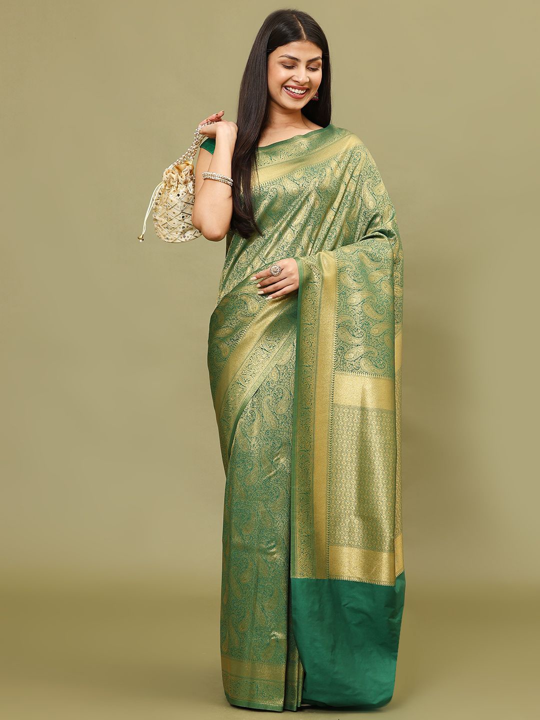 

Meena Bazaar Woven Design Zari Art Silk Saree, Green