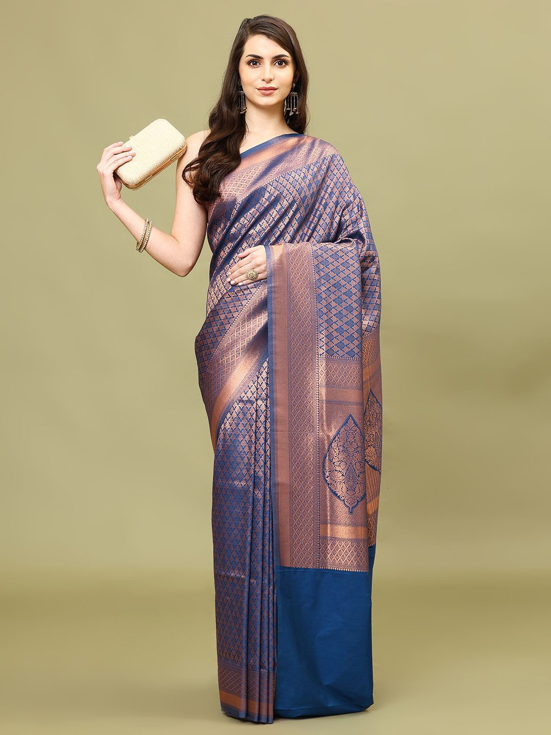 

Meena Bazaar Woven Design Art Silk Saree, Navy blue