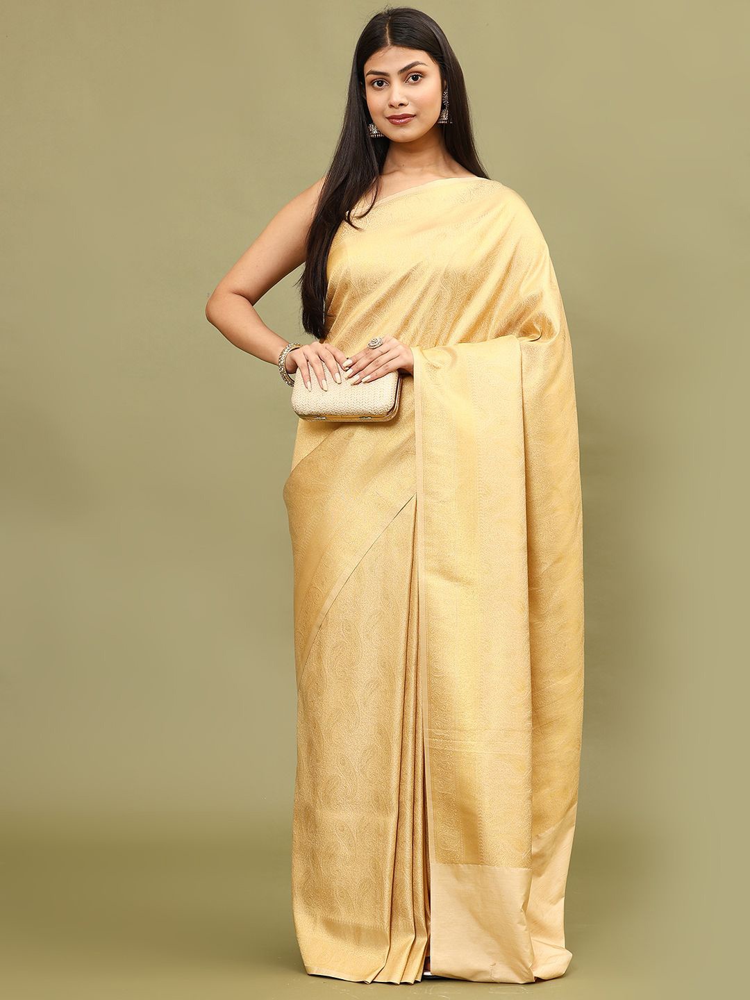 

Meena Bazaar Ethnic Motifs Woven Art Silk Saree, Beige