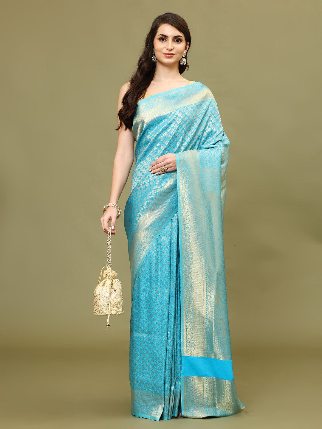 

Meena Bazaar Ethnic Motifs Zari Art Silk Saree, Blue