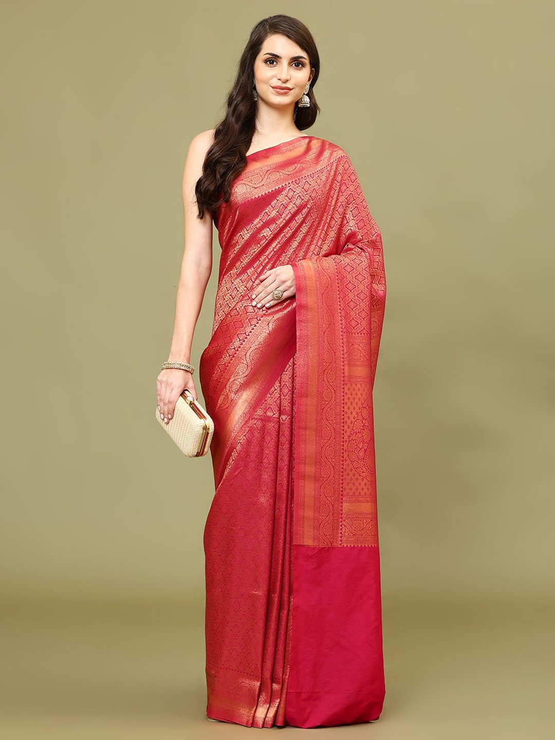 

Meena Bazaar Woven Design Zari Art Silk Saree, Magenta