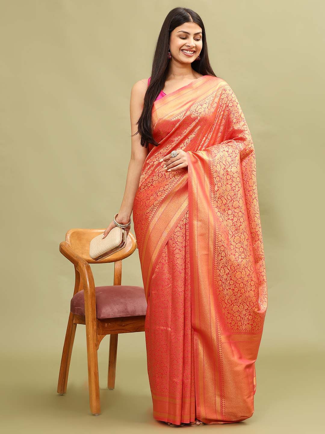 

Meena Bazaar Woven Design Art Silk Saree, Pink