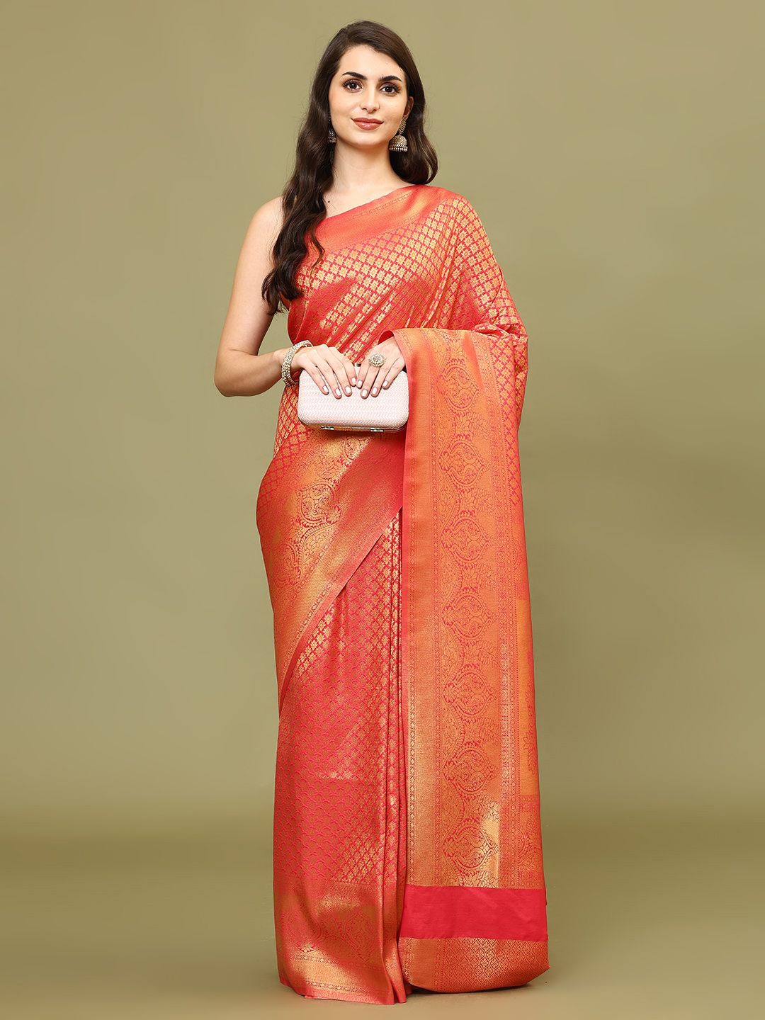 

Meena Bazaar Woven Design Zari Art Silk Saree, Pink
