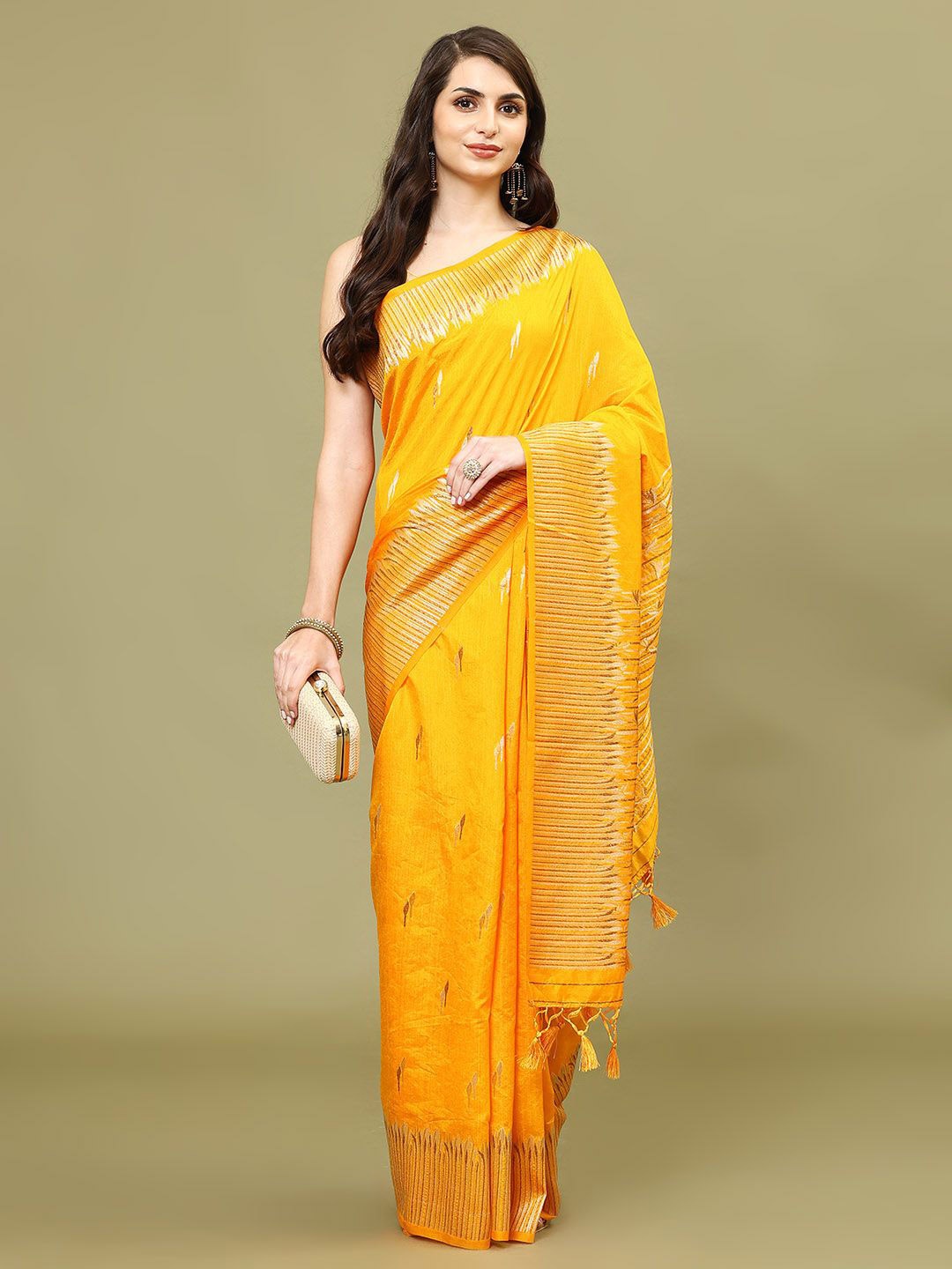 

Meena Bazaar Ethnic Motifs Woven Art Silk Saree, Yellow