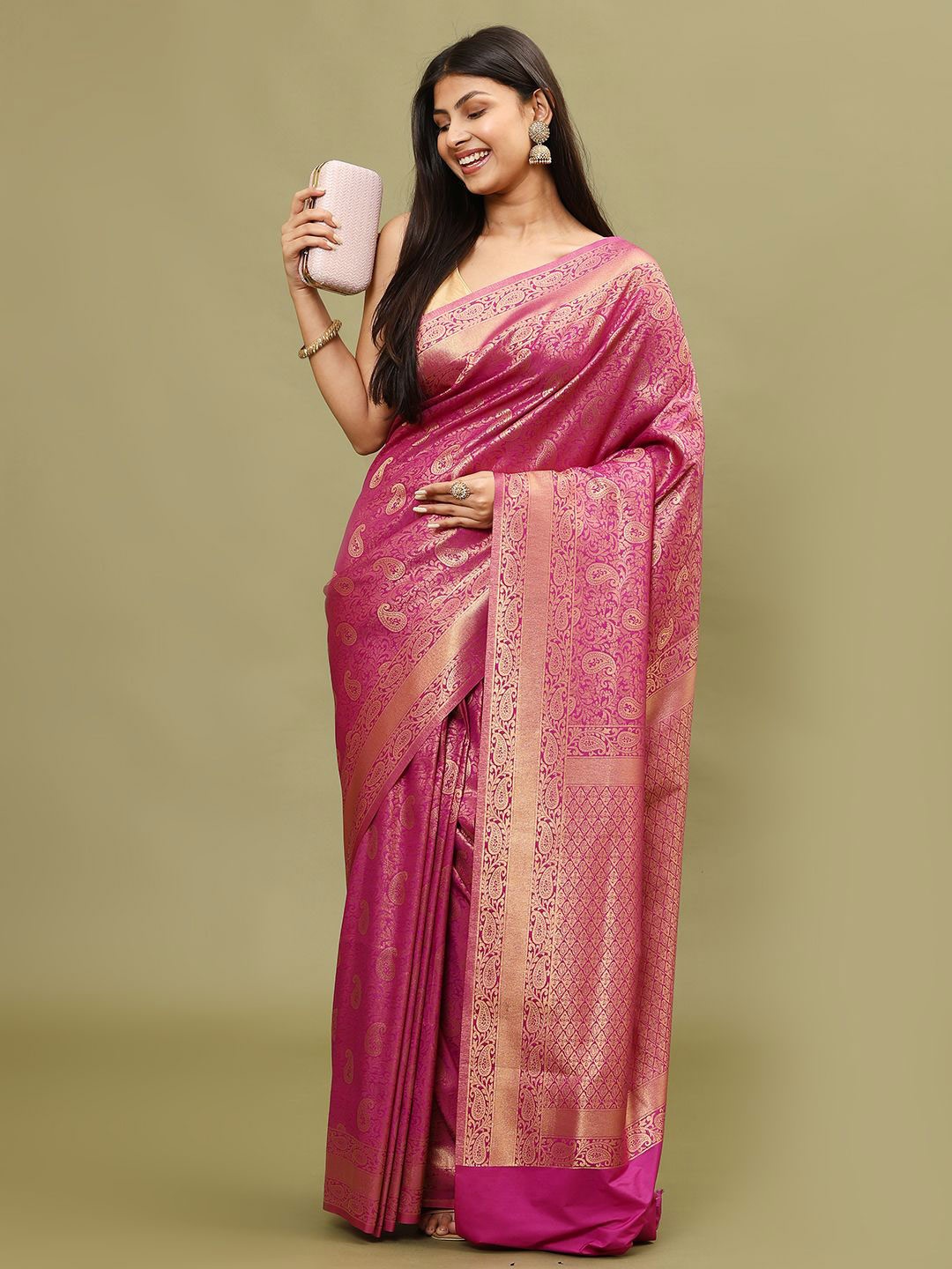 

Meena Bazaar Woven Design Zari Art Silk Saree, Fuchsia