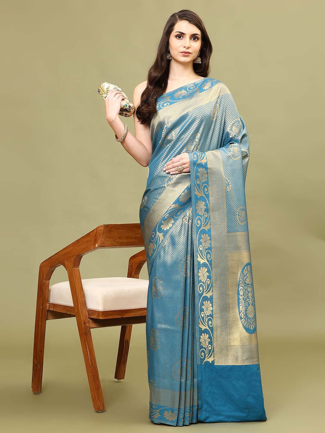 

Meena Bazaar Woven Design Art Silk Saree, Blue