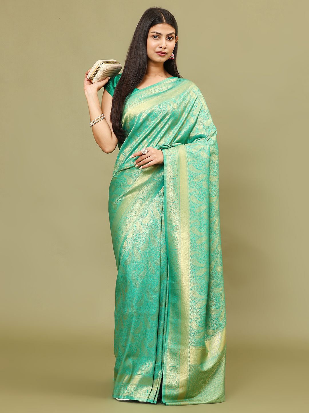 

Meena Bazaar Woven Design Zari Art Silk Saree, Sea green