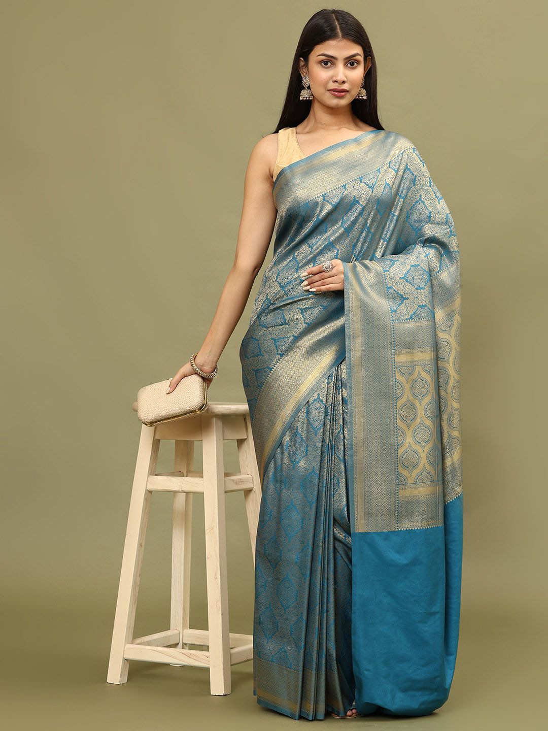 

Meena Bazaar Woven Design Zari Art Silk Handloom Saree, Blue