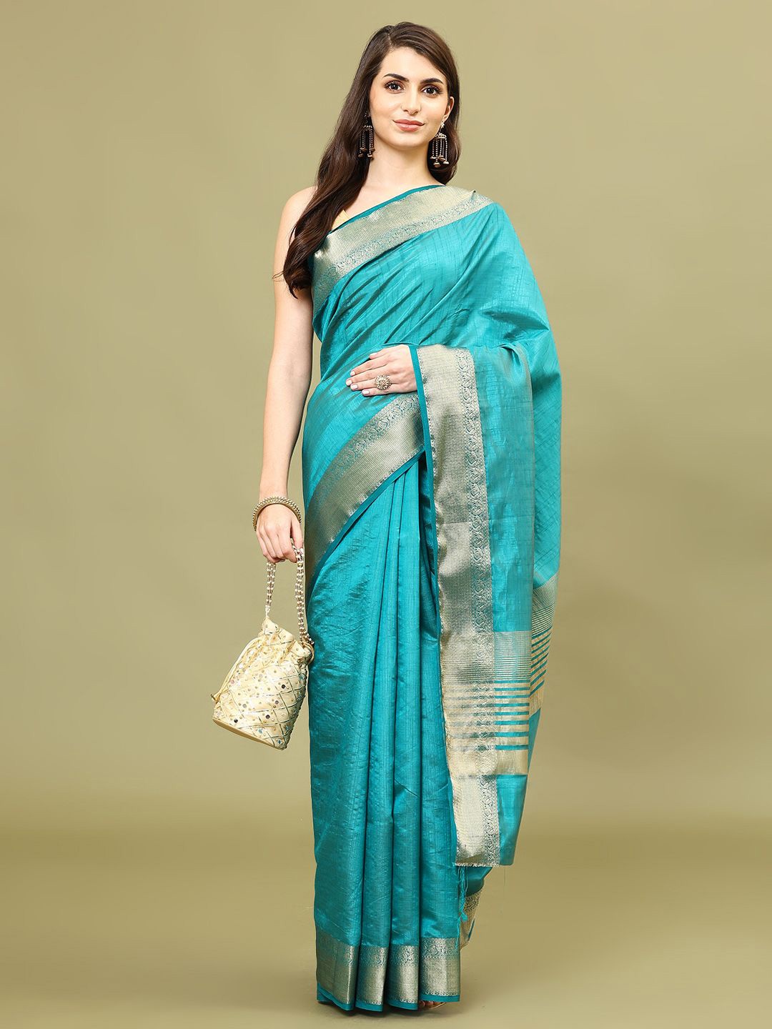 

Meena Bazaar Ethnic Motifs Art Silk Saree, Blue