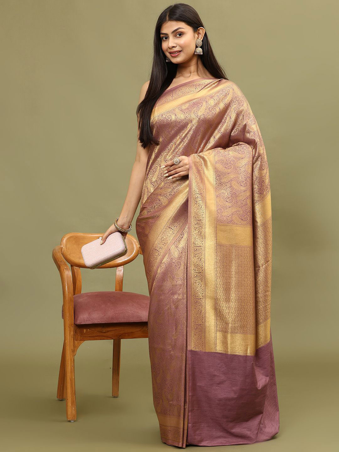 

Meena Bazaar Woven Design Zari Art Silk Saree, Purple