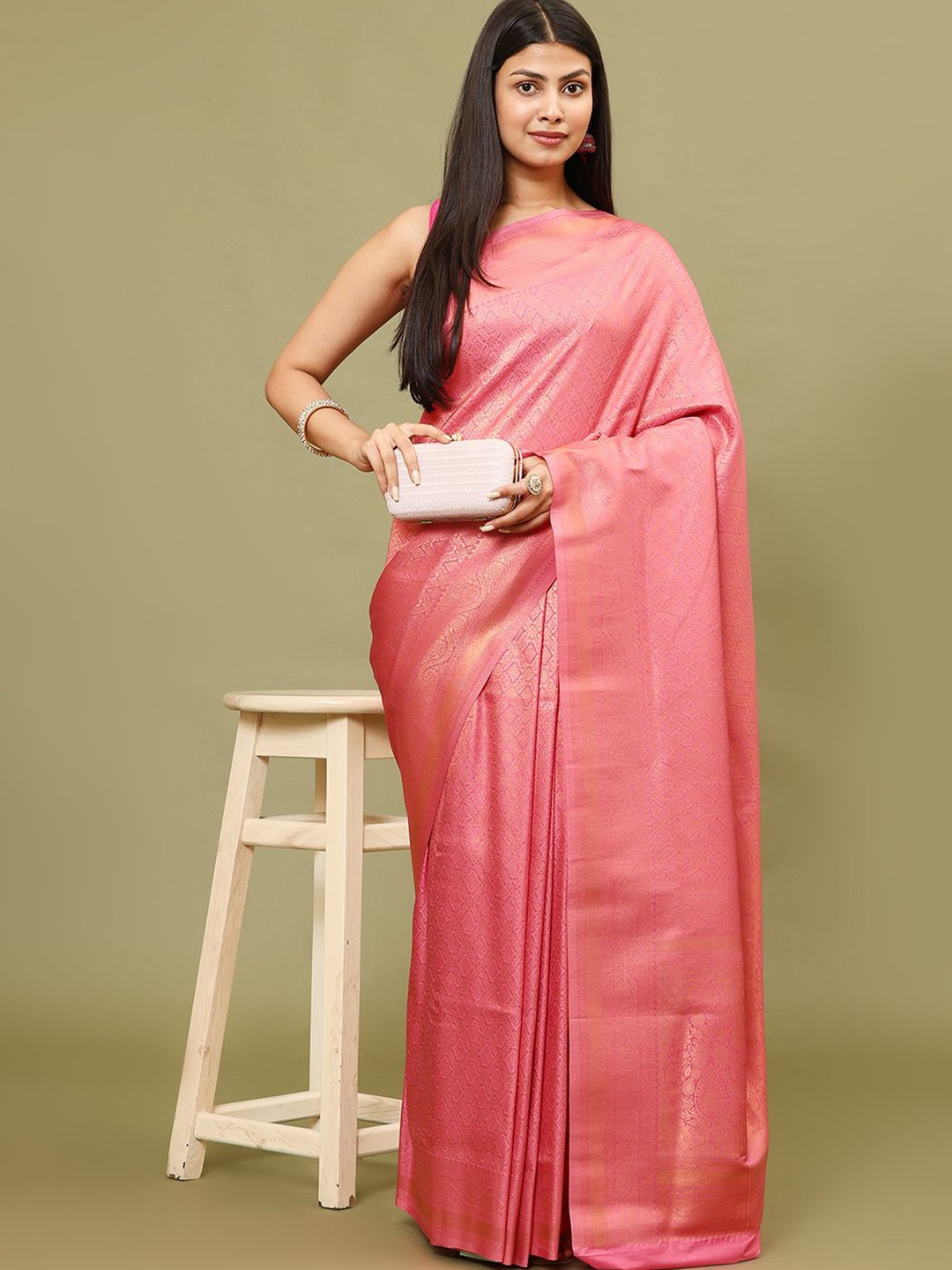 

Meena Bazaar Woven Design Zari Art Silk Saree, Pink