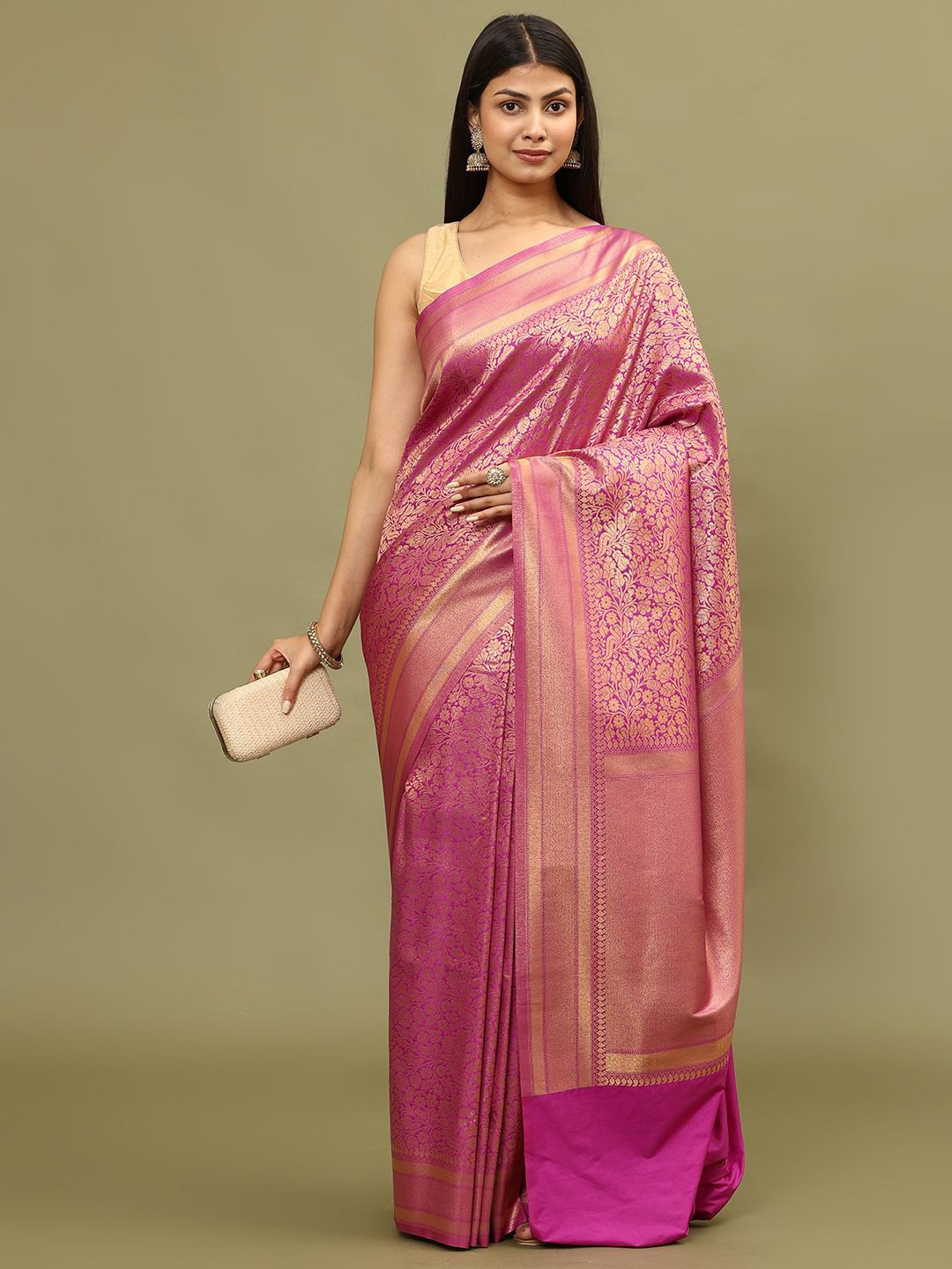 

Meena Bazaar Ethnic Motifs Woven Art Silk Saree, Magenta