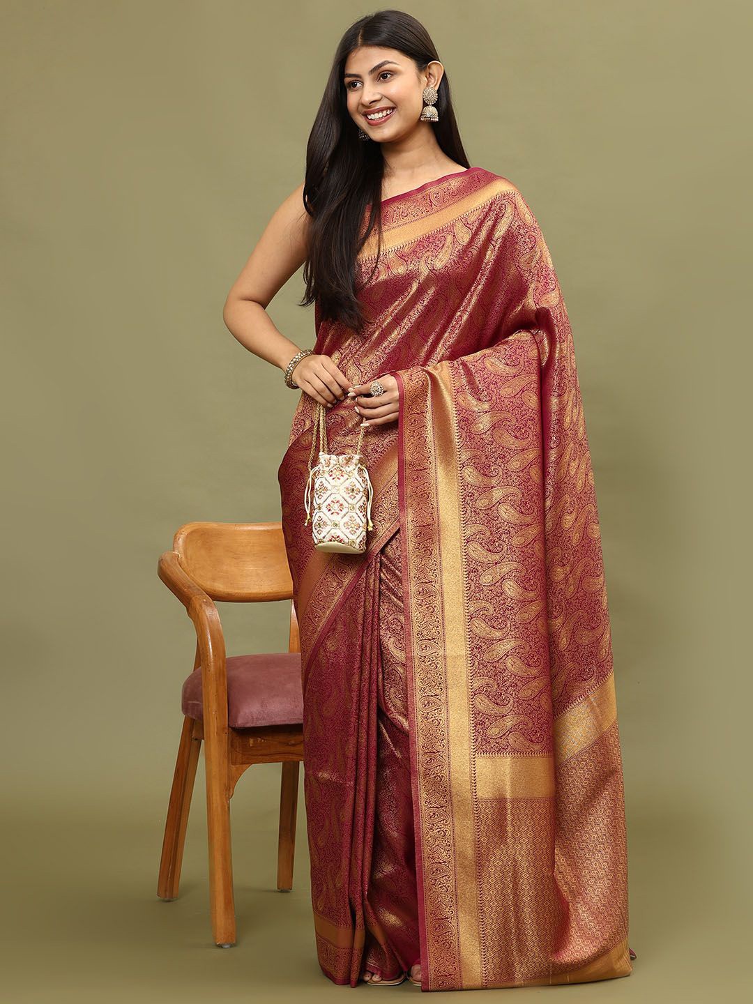

Meena Bazaar Woven Design Zari Art Silk Saree, Purple